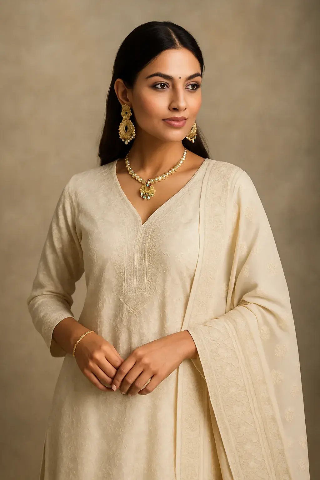 Anvika.co fashion with Indian kurti and beads jewelry